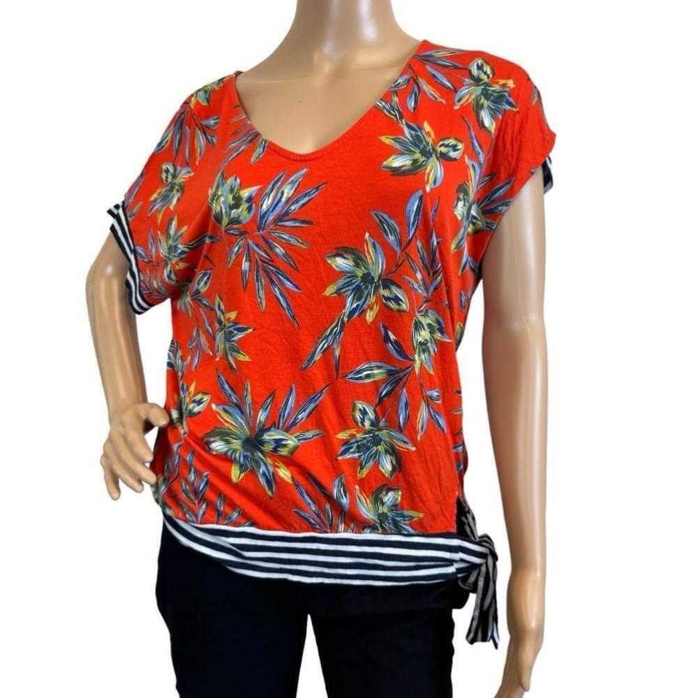 Women's Lascana Red Floral V-Neck Short Sleeve Top Size M